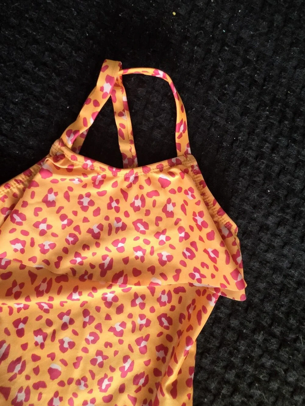 🦦5/$10🦦Wonder Nation Girls Orange Leopard Print One-Piece Swimsuit Ruffle Trim